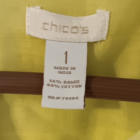 Chico's Size 1 Lemon Green Women Roll Up Sleeves  Ramie Linen&Cotton Blend Shirt - Picture 6 of 16